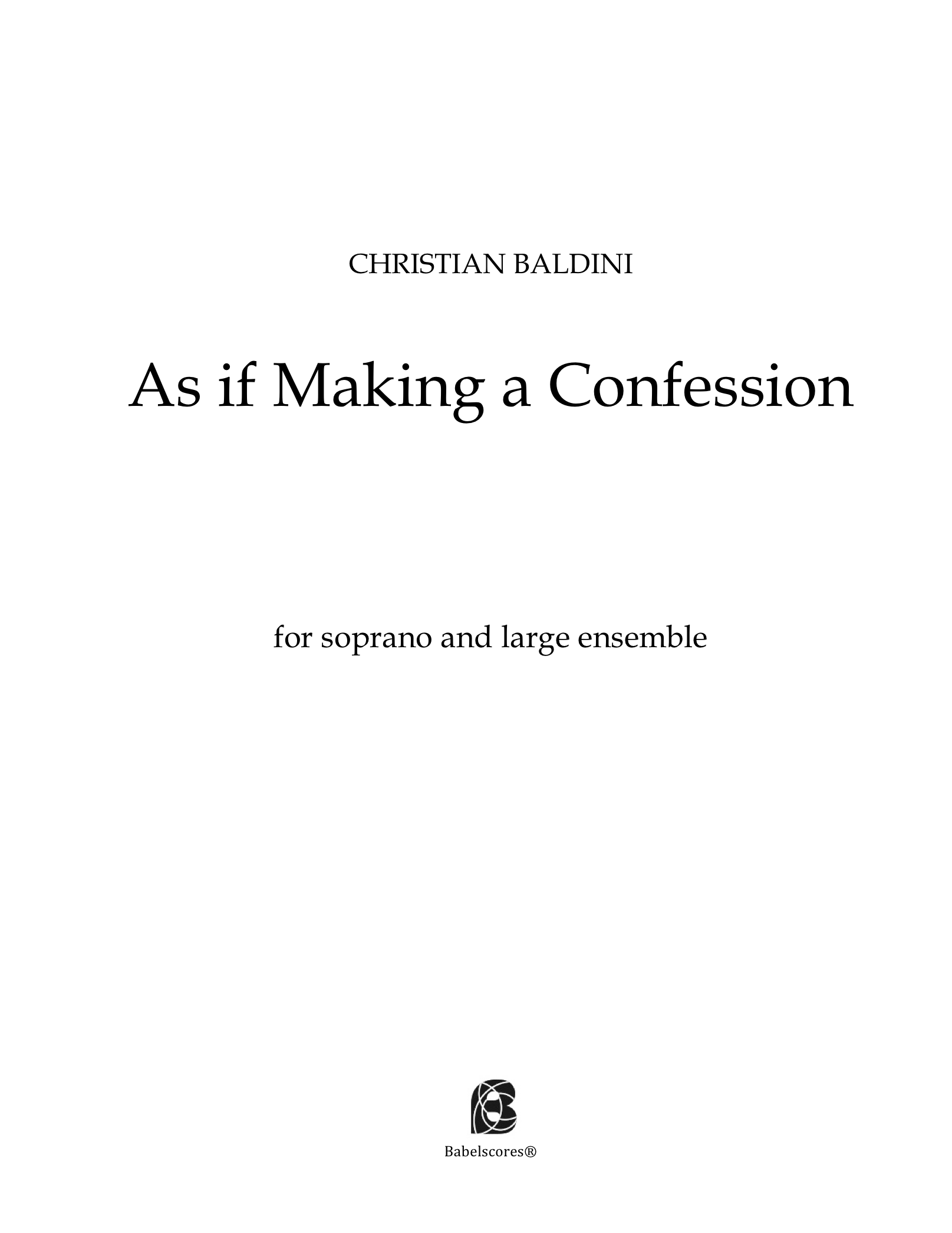 As if Making a Confession FULL SCORE Baldini